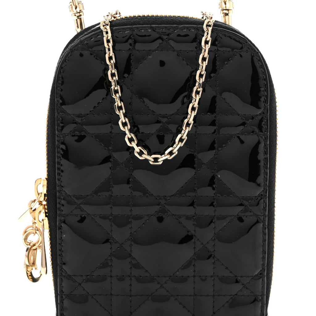 Patent Cannage Lady Dior Phone Holder Black