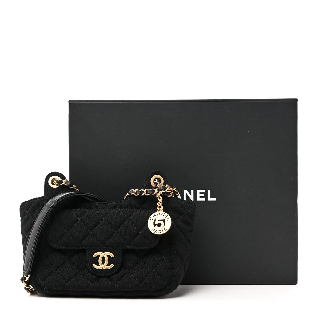 Jersey Quilted Small Wavy CC Hobo Black