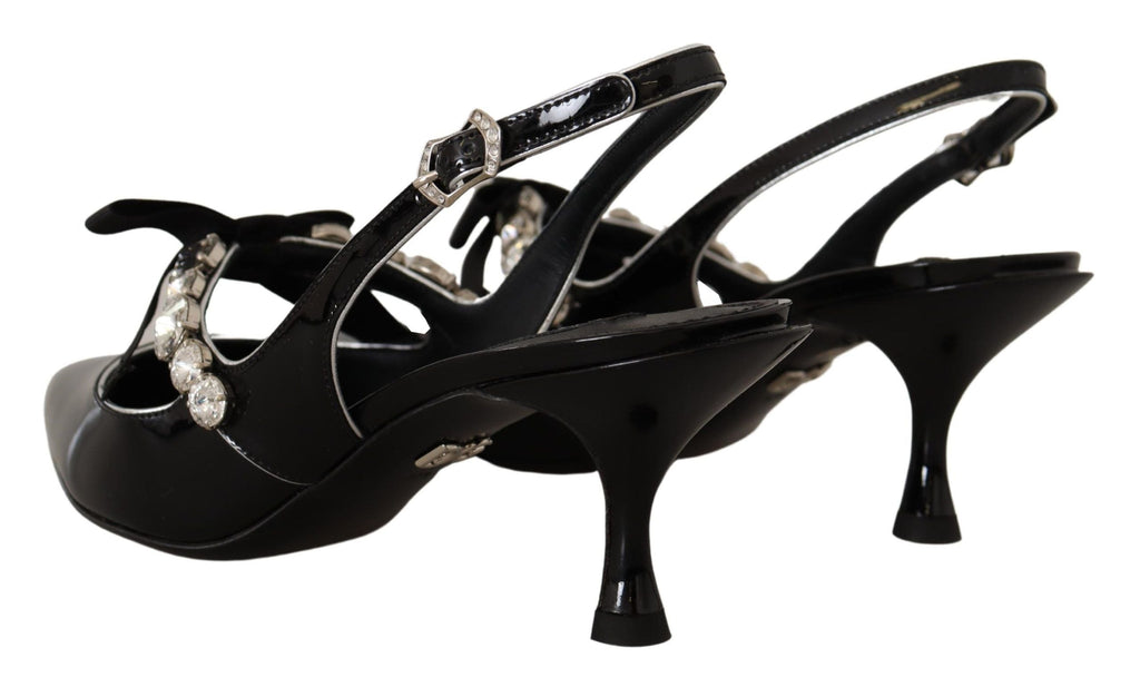 Dolce & Gabbana Black Patent Leather Crystal Slingbacks Women's Shoes
