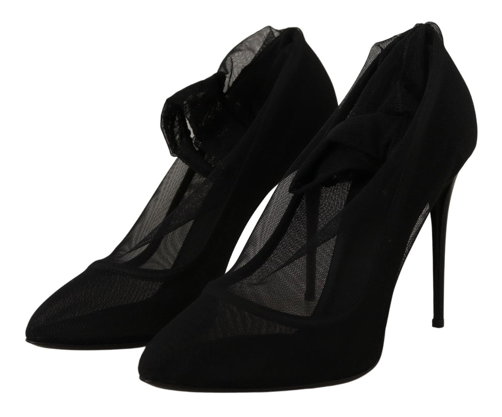 Dolce & Gabbana Black Tulle Stretch Boots Pumps Women's Shoes
