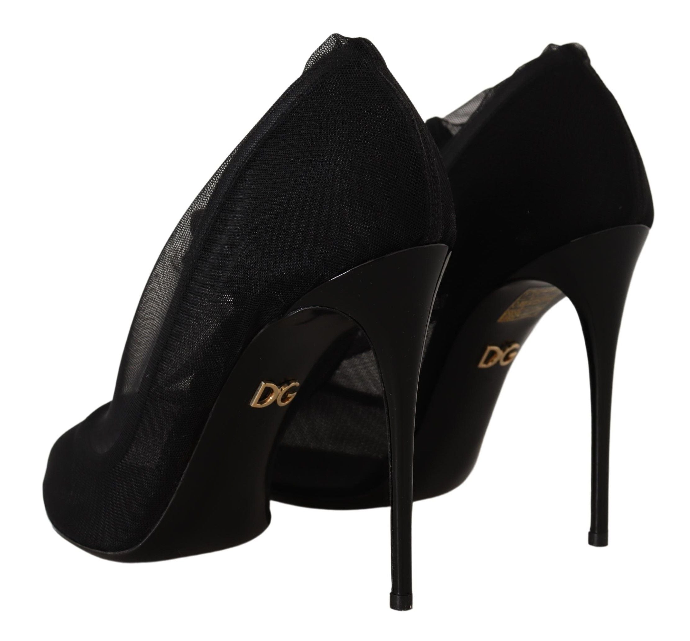 Dolce & Gabbana Black Tulle Stretch Boots Pumps Women's Shoes