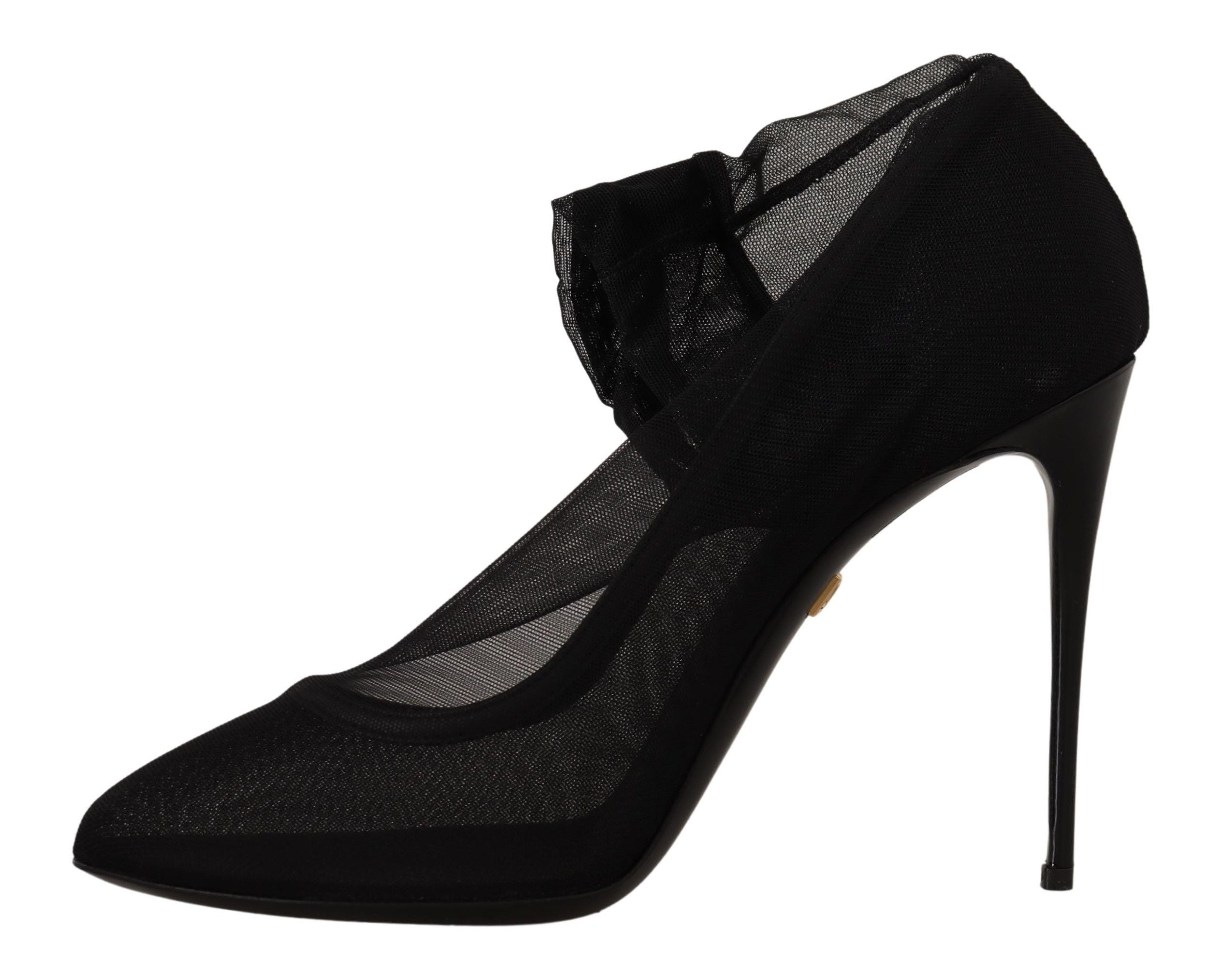 Dolce & Gabbana Black Tulle Stretch Boots Pumps Women's Shoes