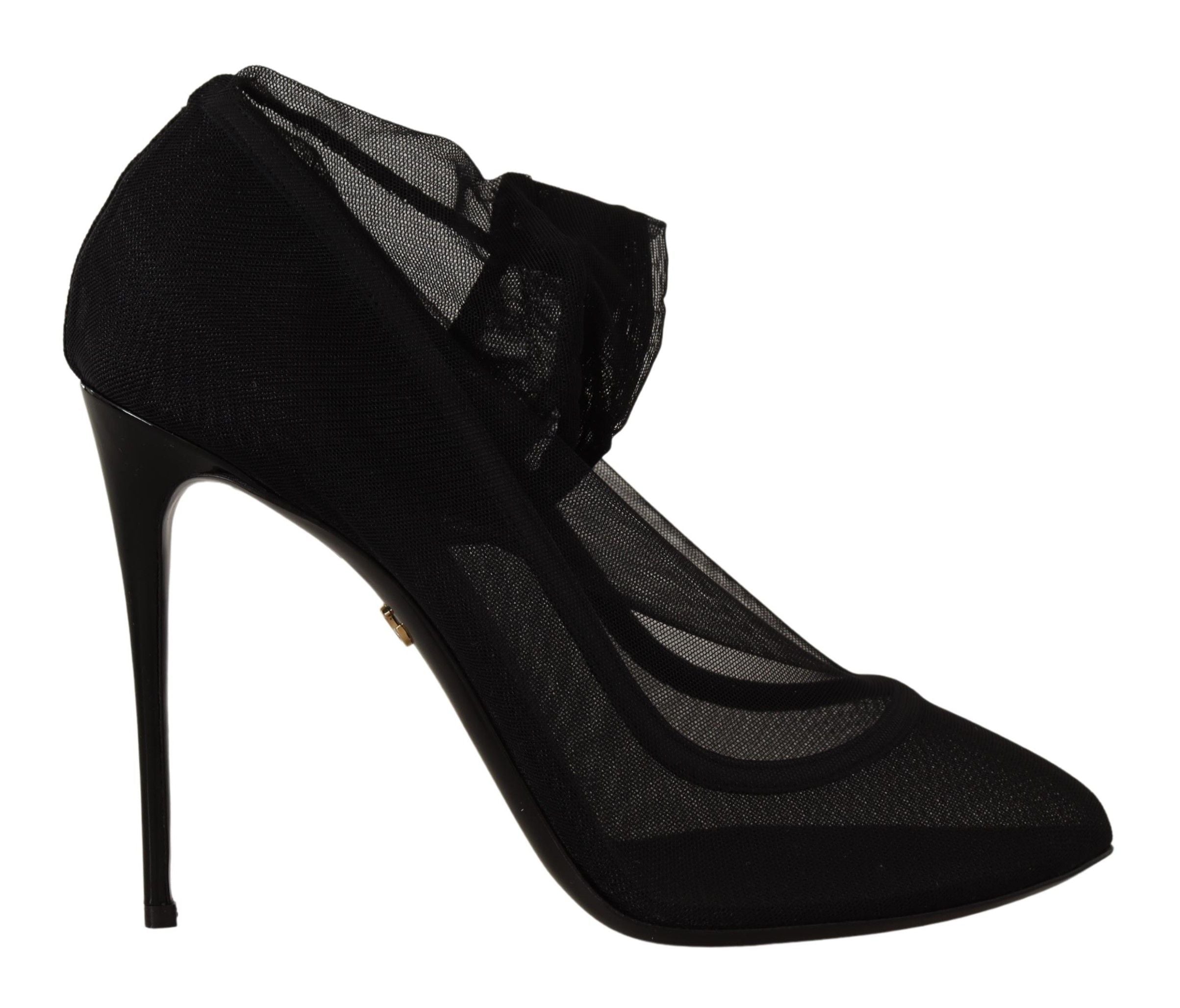 Dolce & Gabbana Black Tulle Stretch Boots Pumps Women's Shoes