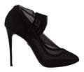 Dolce & Gabbana Black Tulle Stretch Boots Pumps Women's Shoes