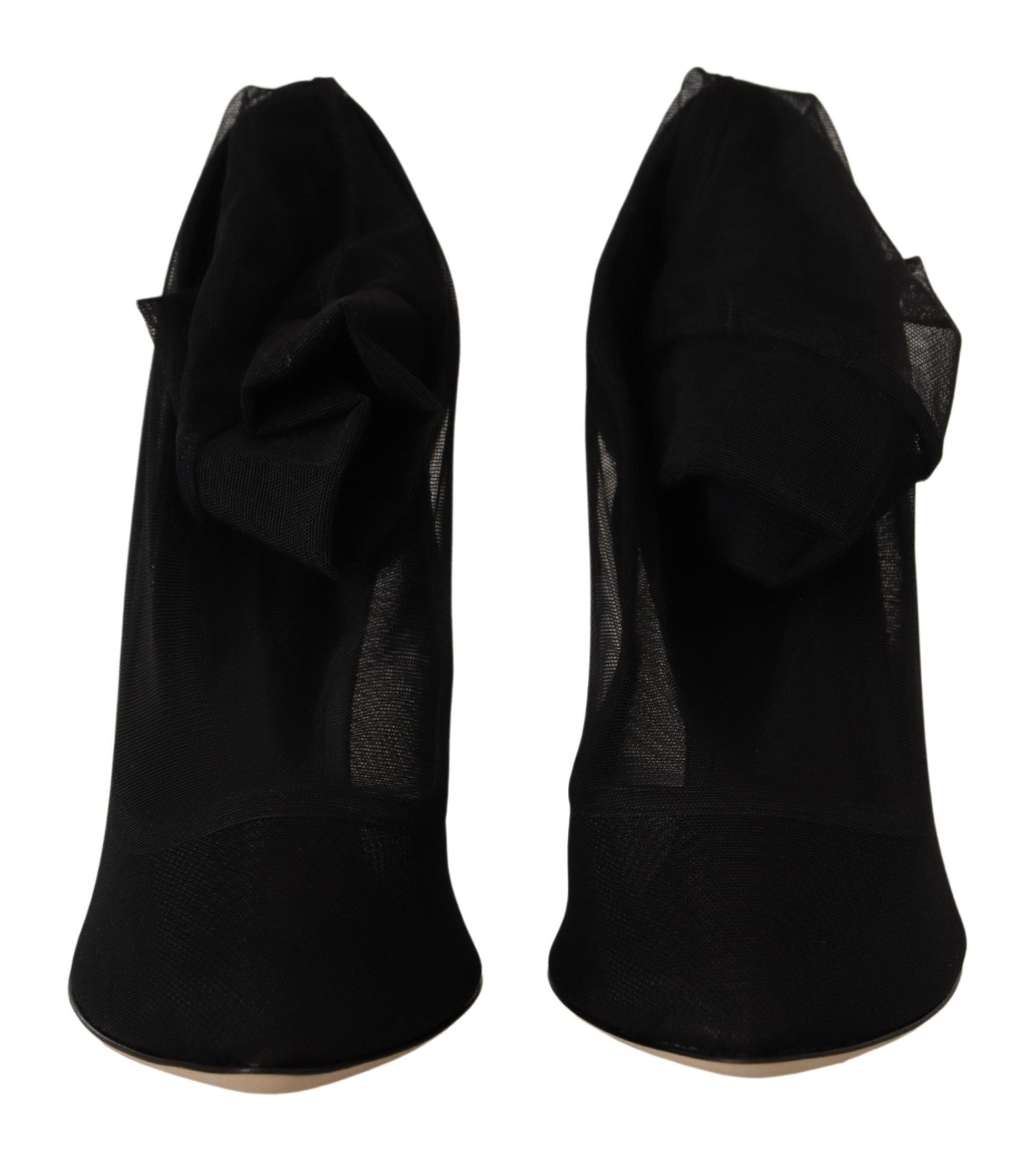 Dolce & Gabbana Black Stretch Tulle Stretch Boots Women's Shoes