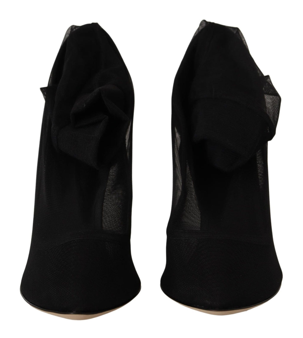 Dolce & Gabbana Black Stretch Tulle Stretch Boots Women's Shoes