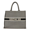 Canvas Houndstooth Embroidered Large Book Tote Black White