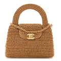 Braided Raffia Nano Kelly Flap Bag Dark Beige