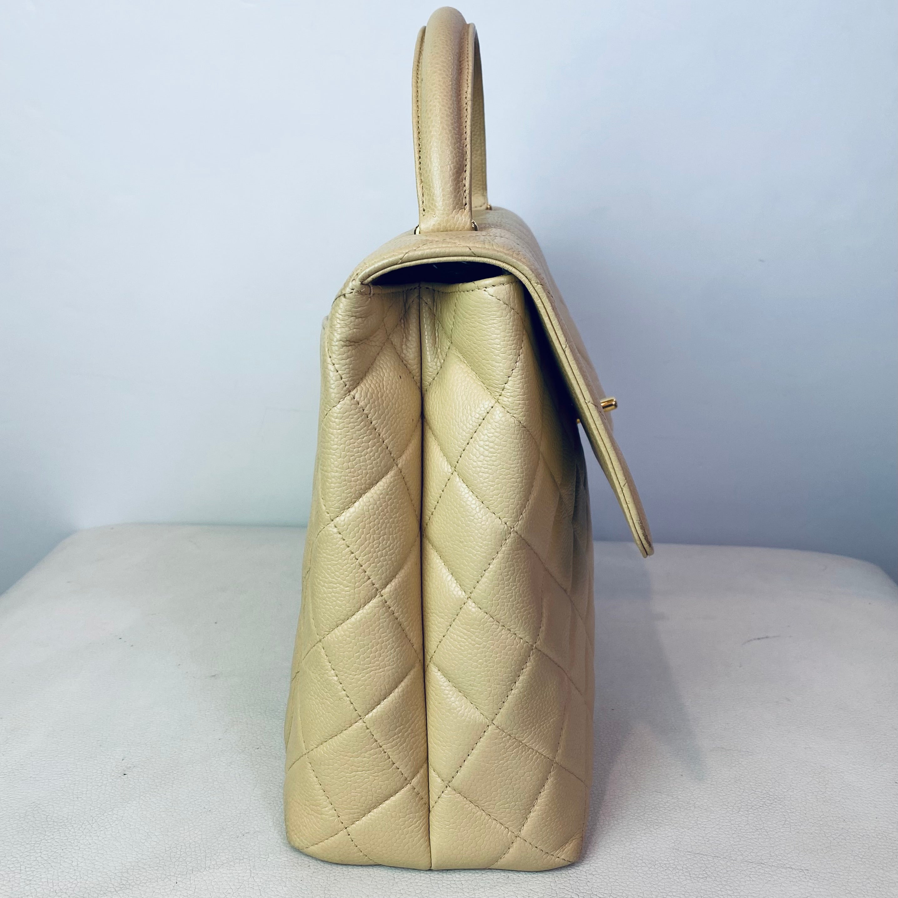 CHANEL “Kelly Bag” Top Handle Satchel Hand Bag Beige
