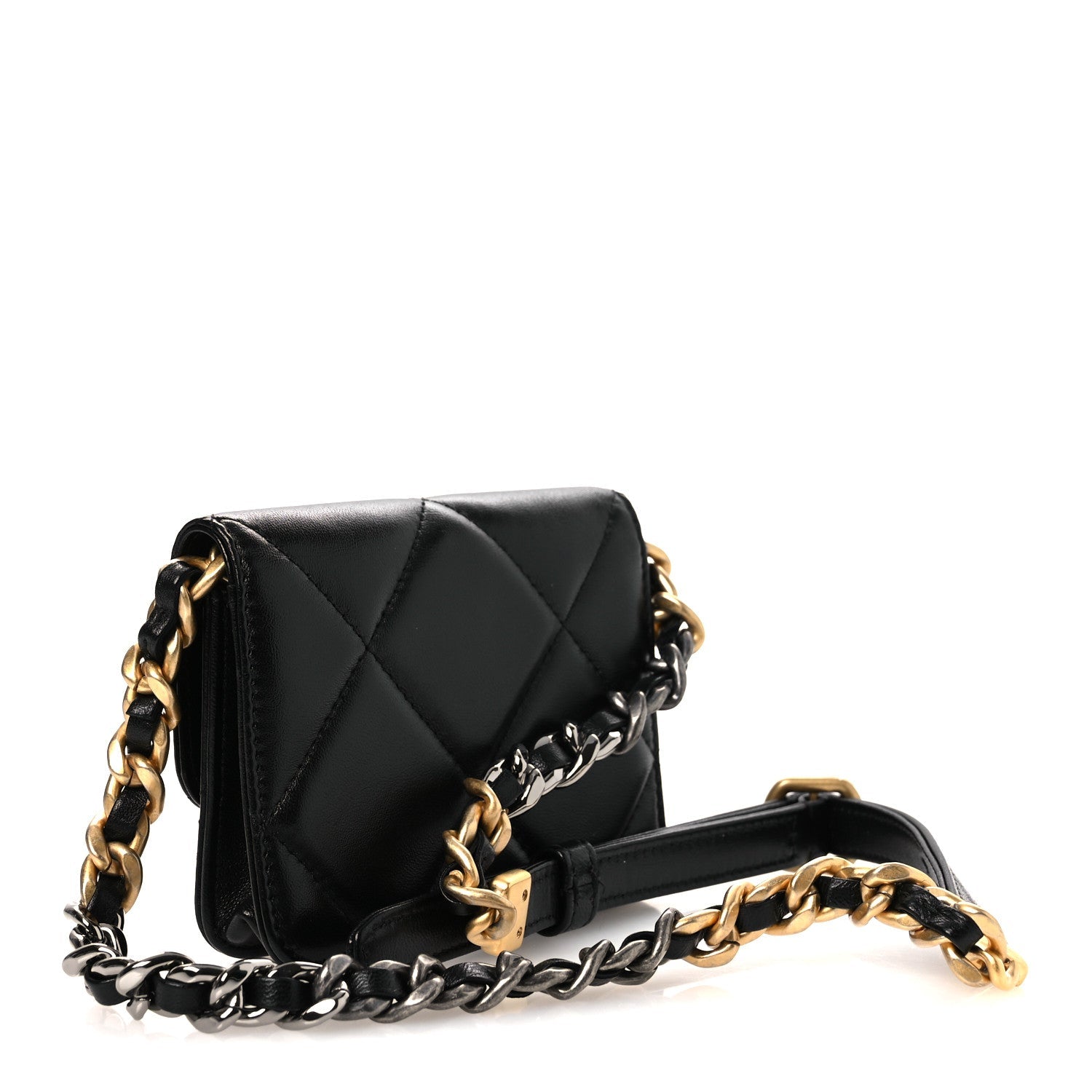 Lambskin Quilted Chanel 19 Flap Belt Bag Black