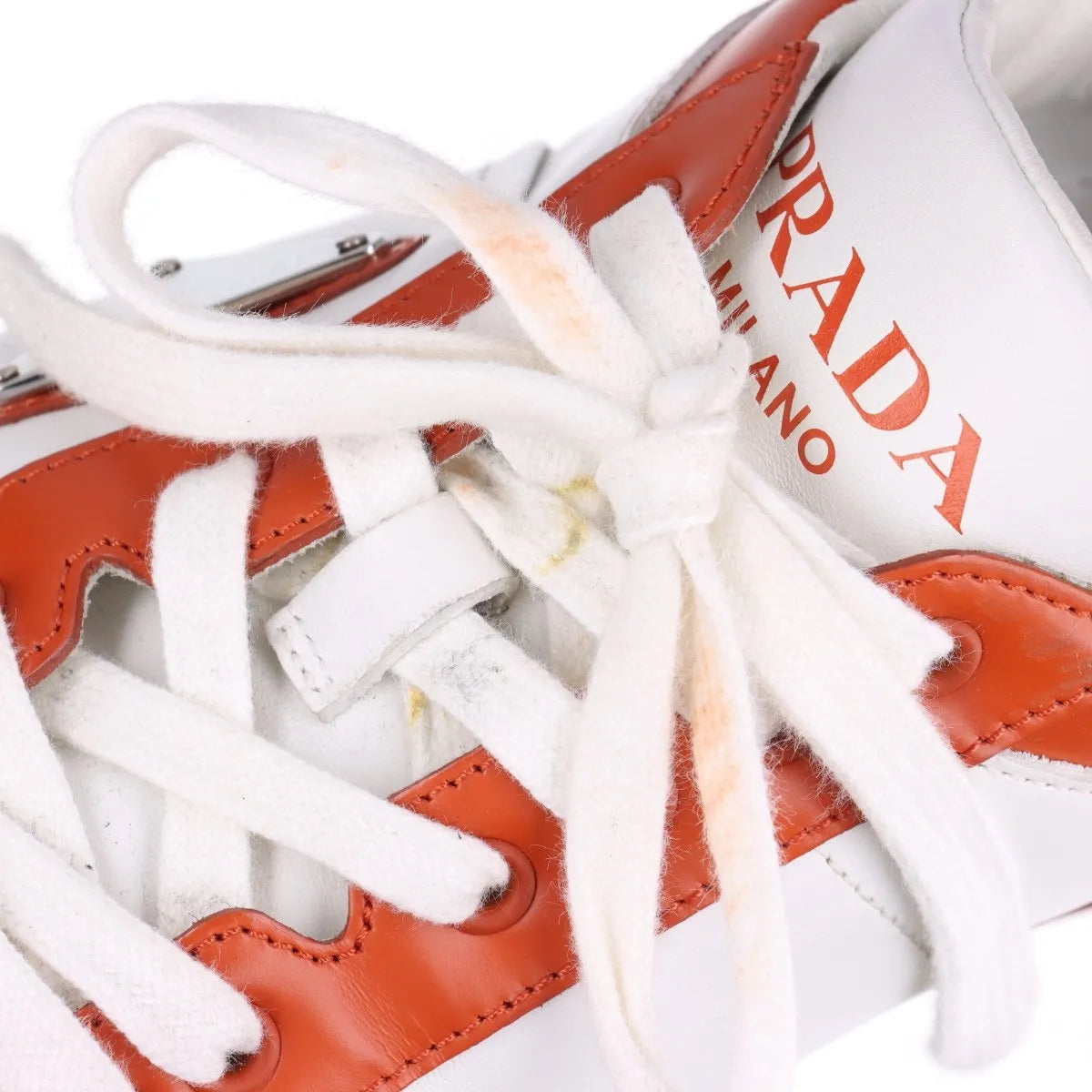 Prada Downtown Leather Sneaker Brown x White