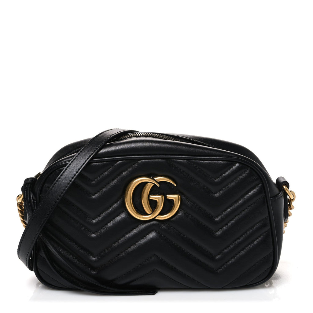 Calfskin Matelasse Small GG Marmont Chain Shoulder Bag Black