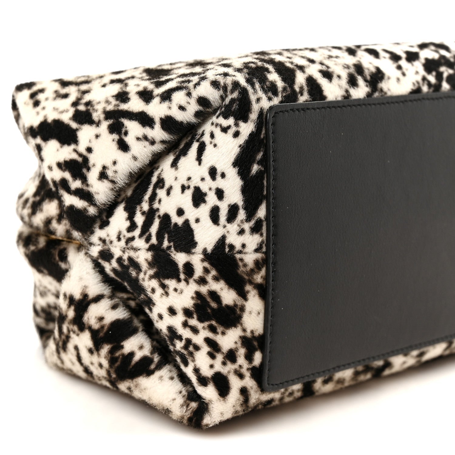 Lambskin Pony Hair Printed Clutch With Chain Black White