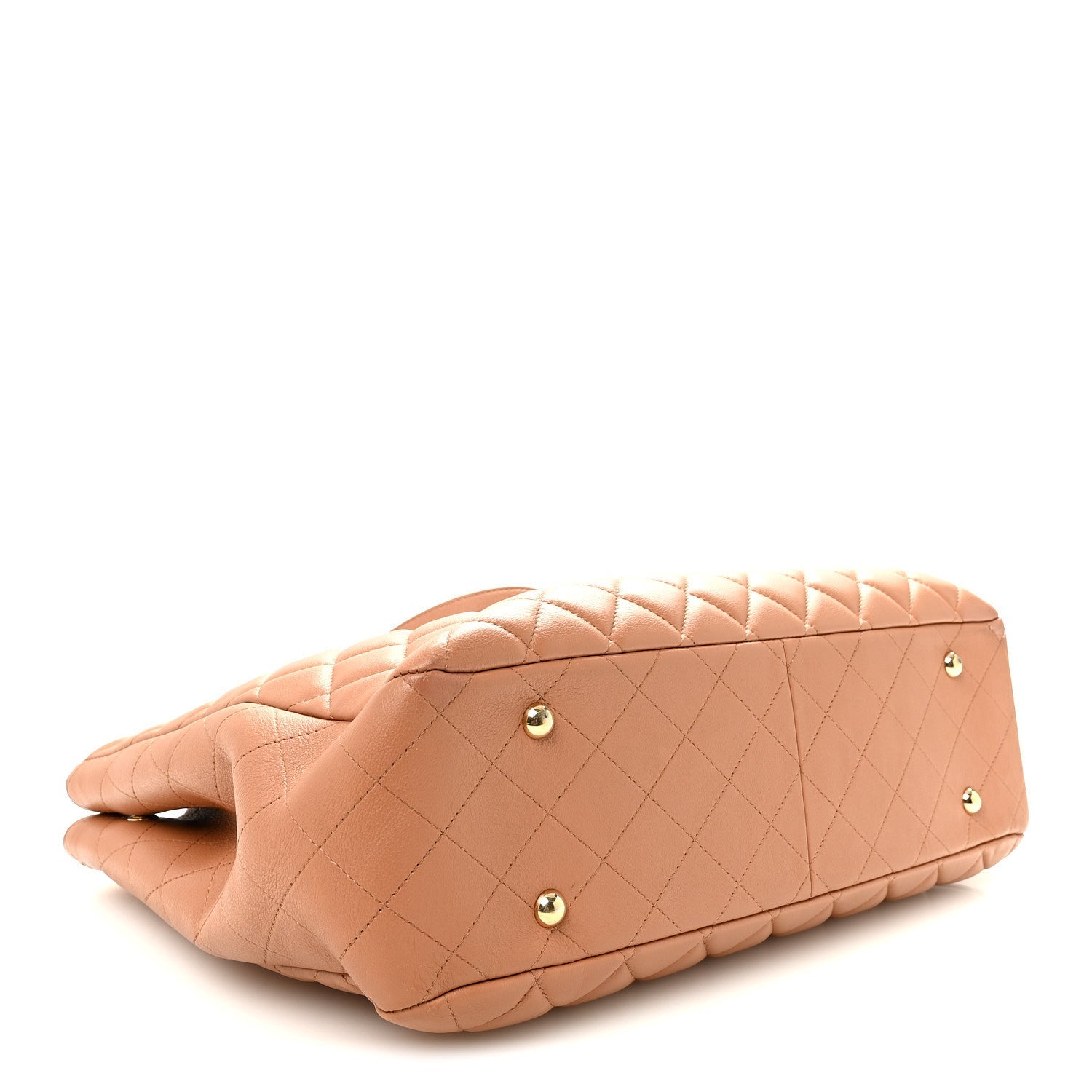 Calfskin Quilted Large CC Shopping Tote Camel