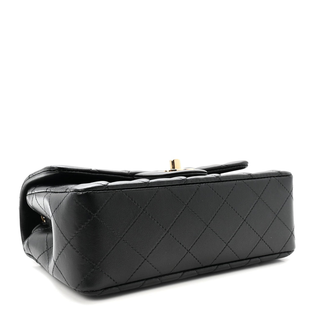 Lambskin Quilted Mini Rectangular Flap  Black