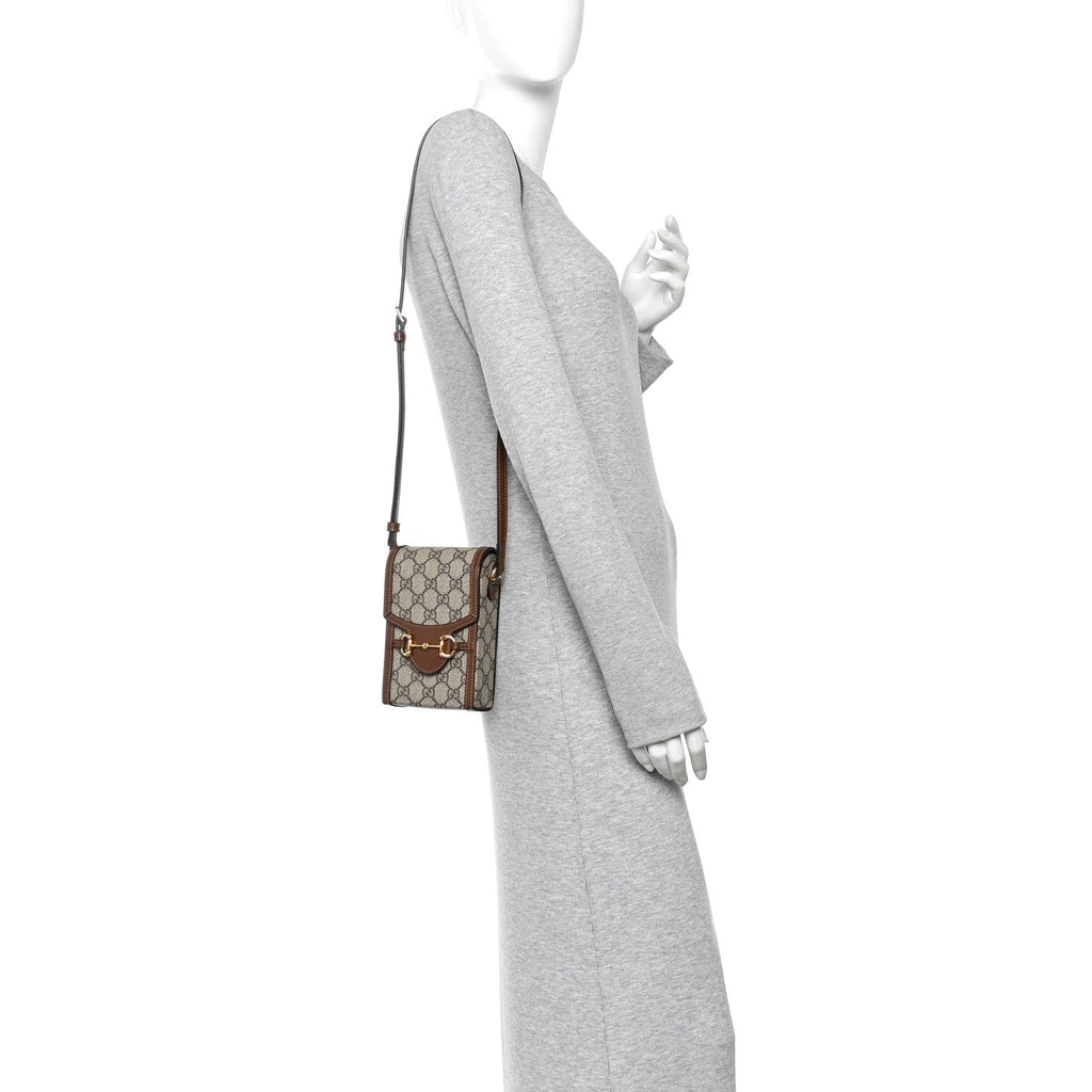 GG Supreme Monogram Mini Horsebit 1955 Crossbody Bag Beige Brown Sugar
