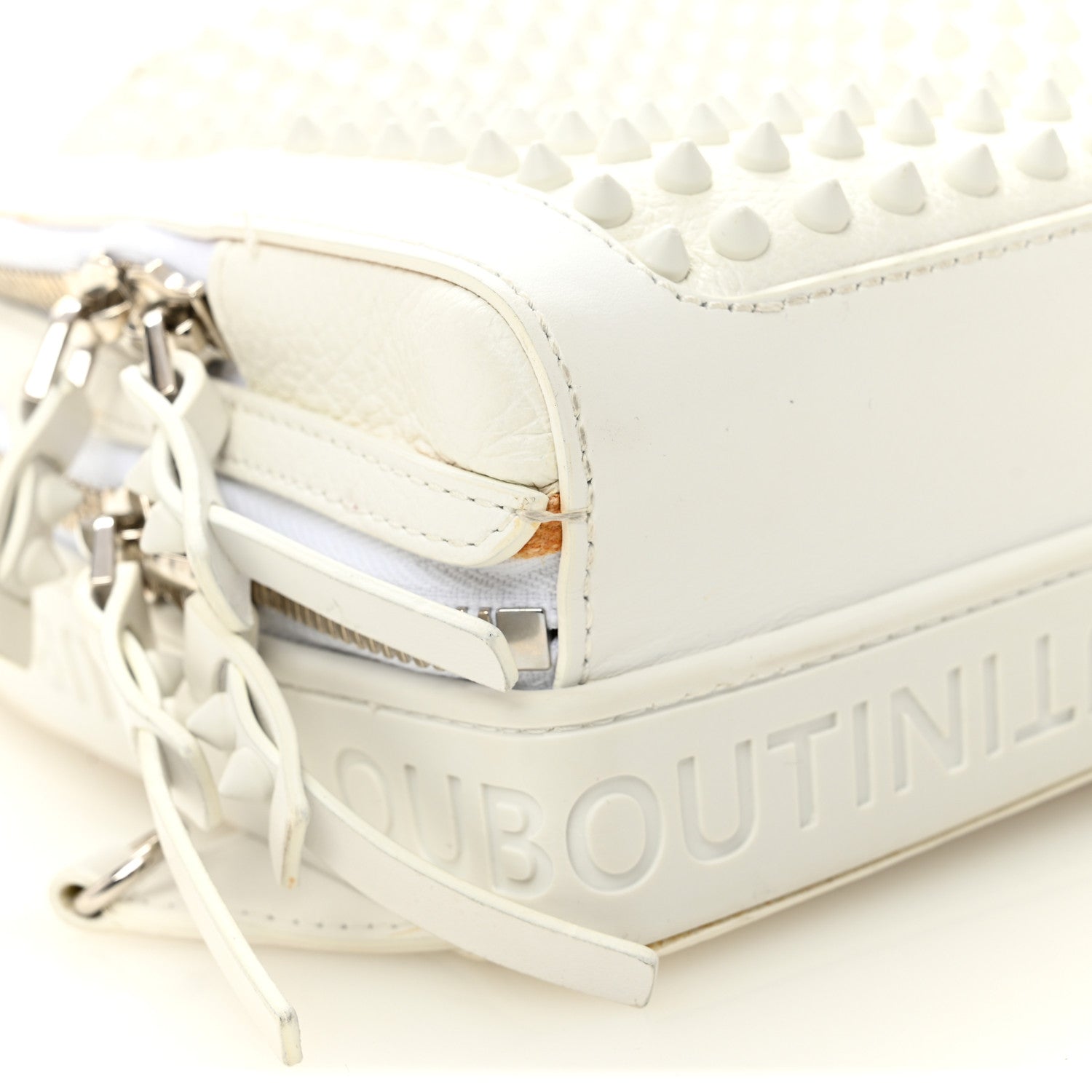 Calfskin Mens Loubifunk Spiked Bag White