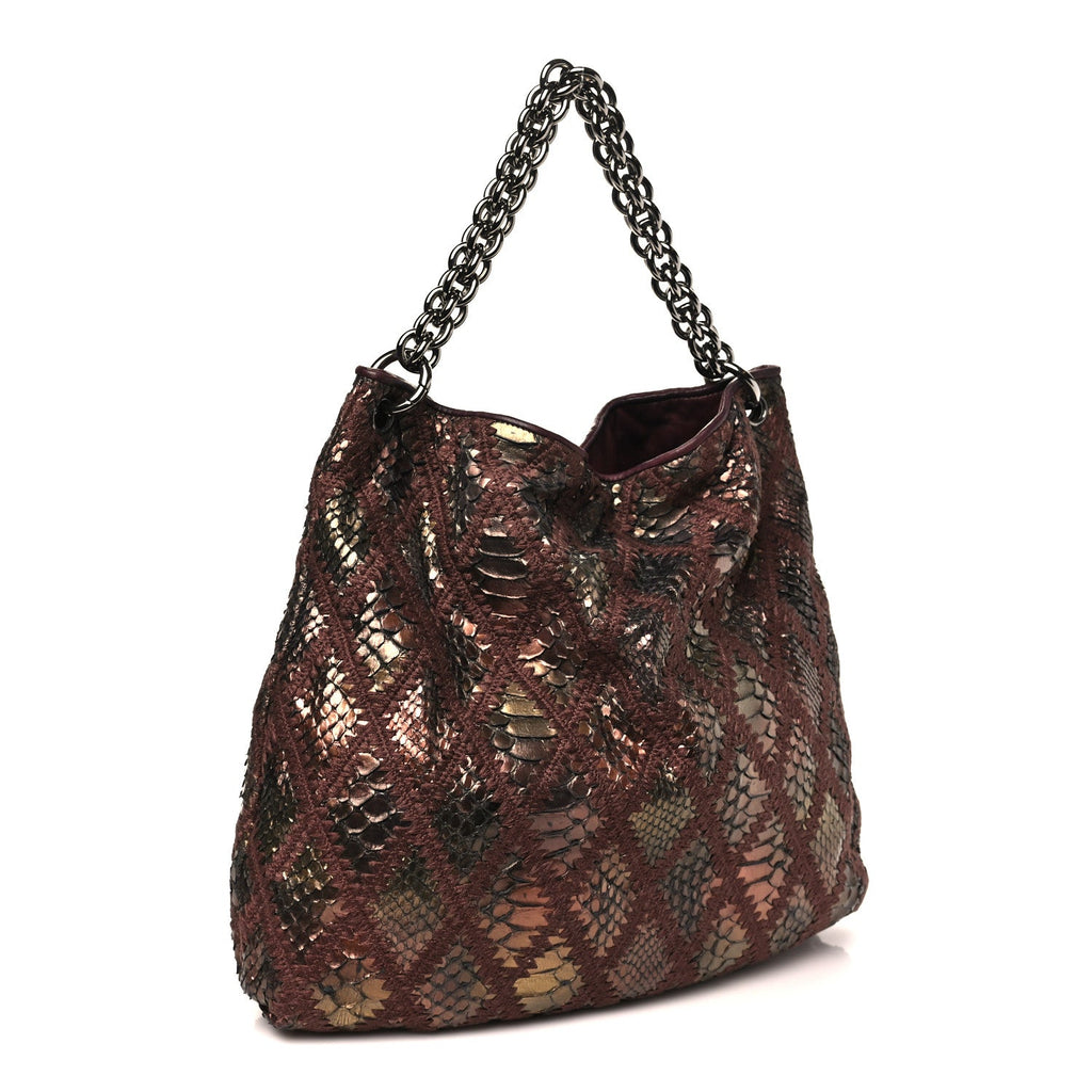 Metallic Snakeskin Crochet Large Soft and Chain Hobo Burgundy Multicolor