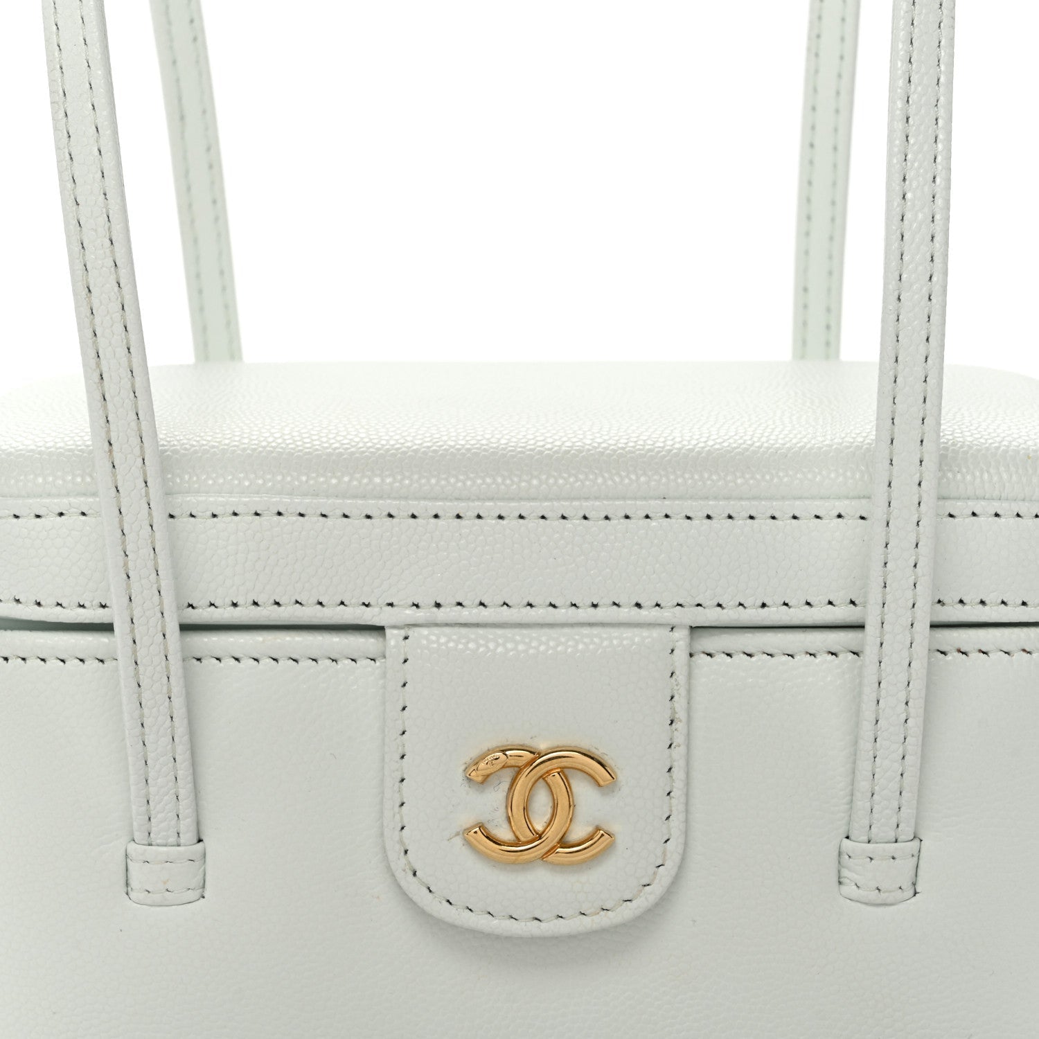 Shiny Caviar Preppy Coco Long Vanity With Strap Light Blue
