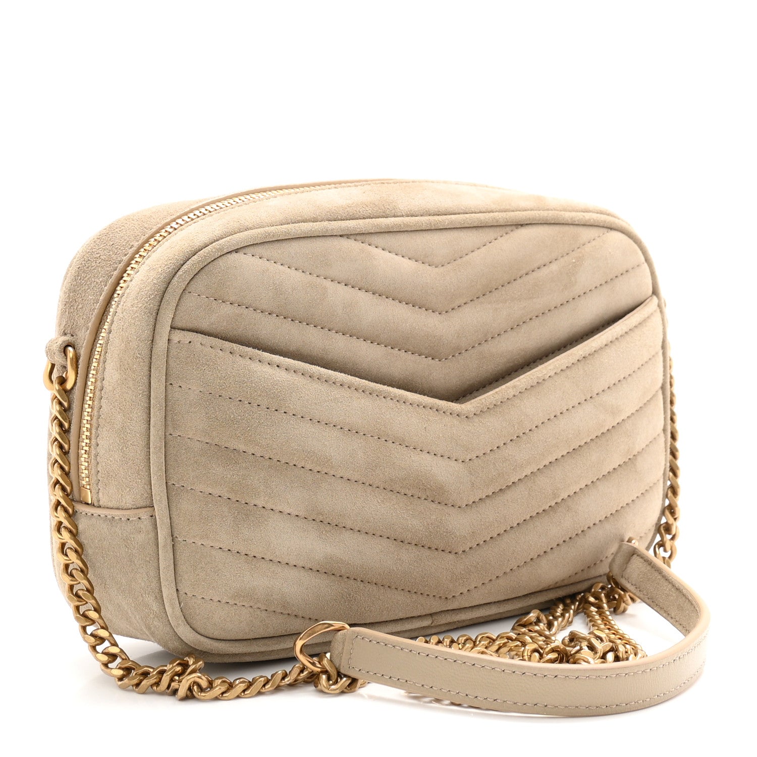 Suede Matelasse Monogram Mini Lou Camera Bag Matte Gold