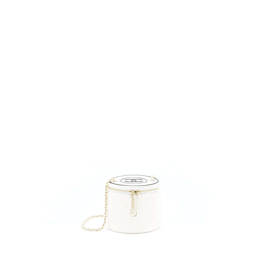 Chanel round vanity with chain white/ black with L