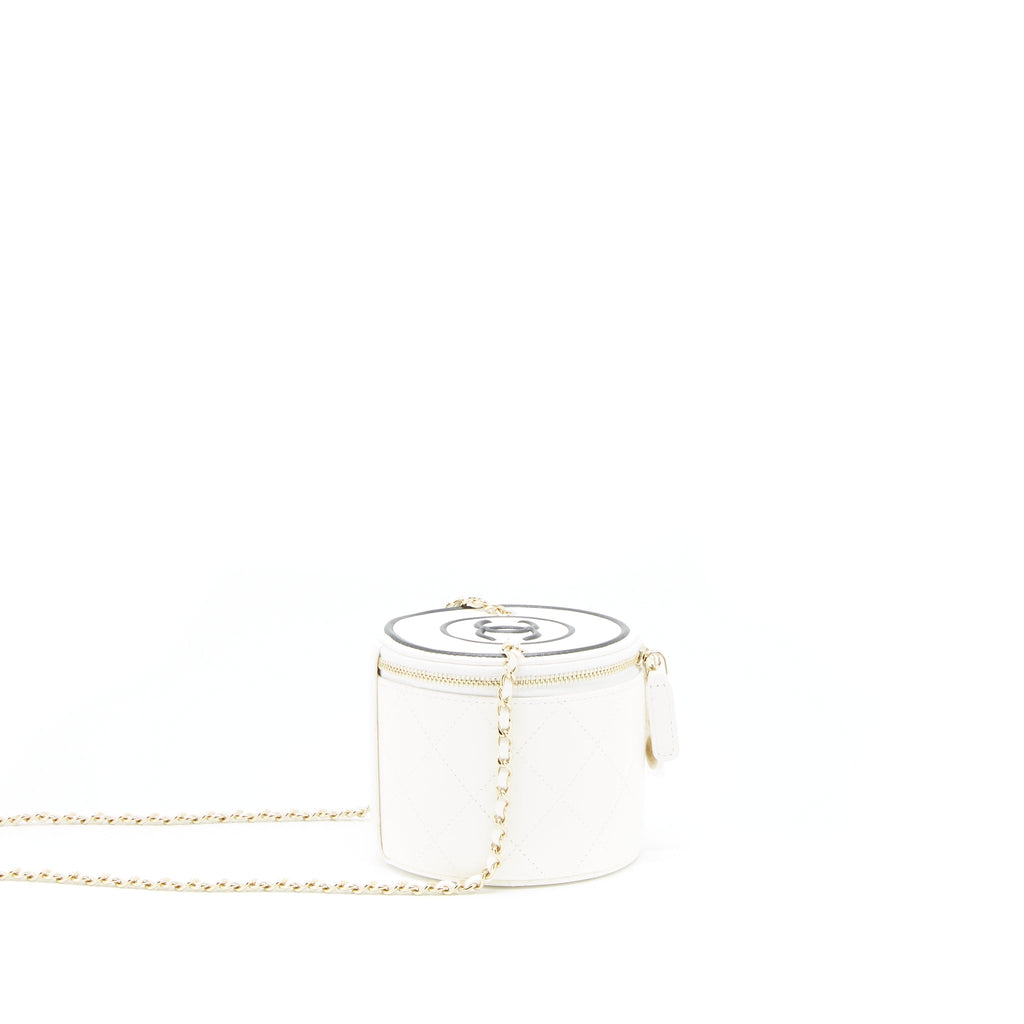 Chanel round vanity with chain white/ black with L