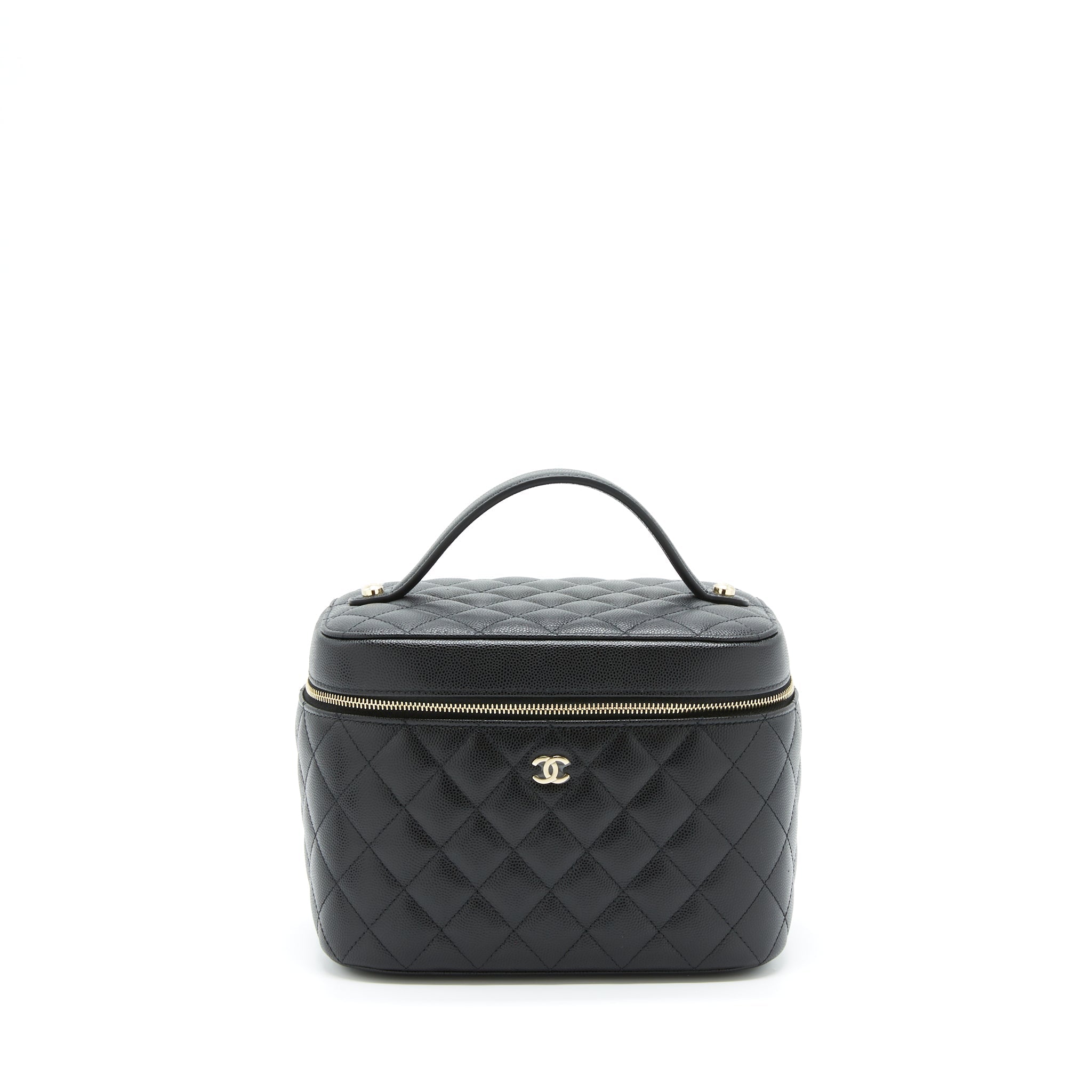 Chanel top handle vanity case caviar black with L