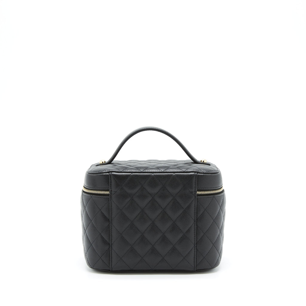 Chanel top handle vanity case caviar black with L