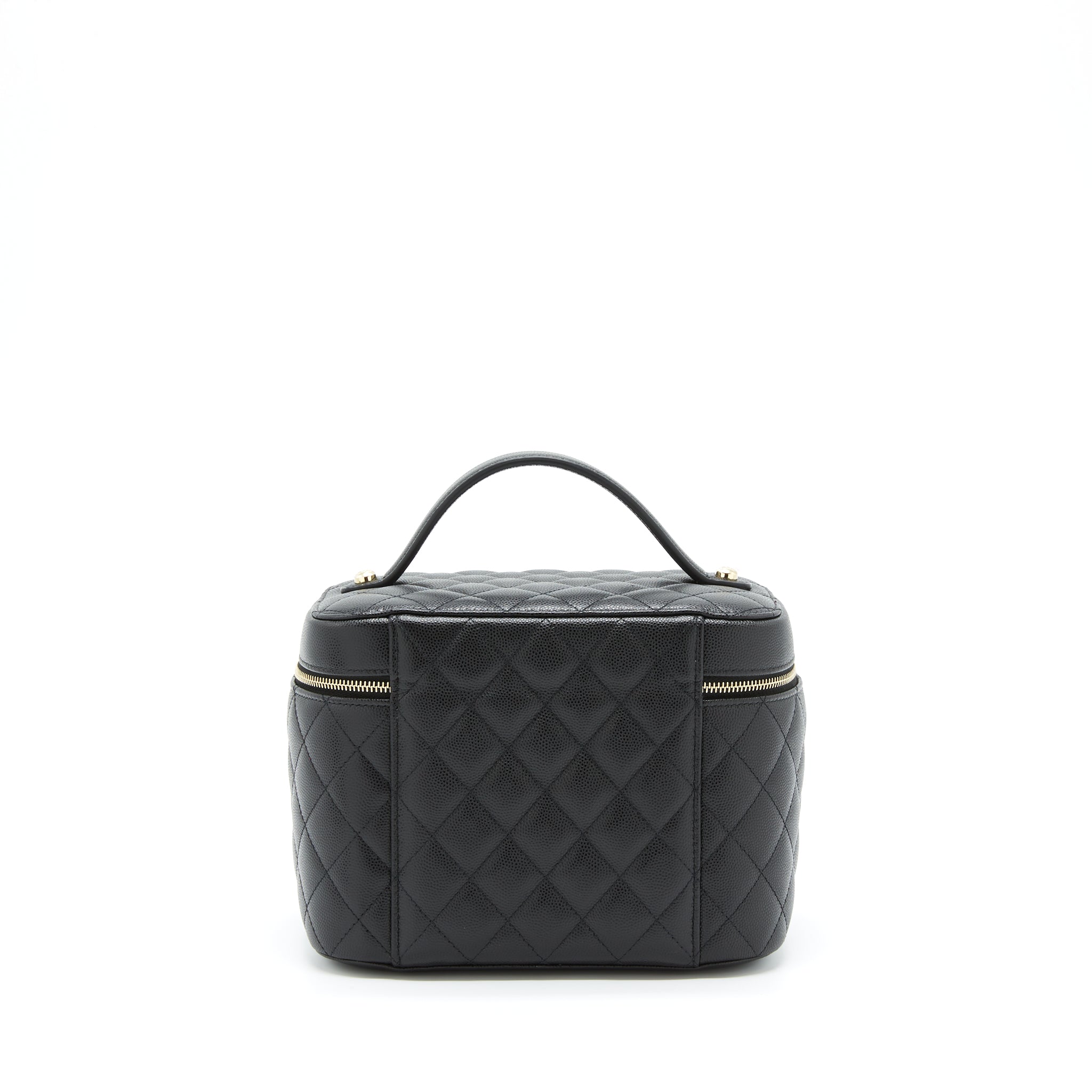 Chanel top handle vanity case caviar black with L