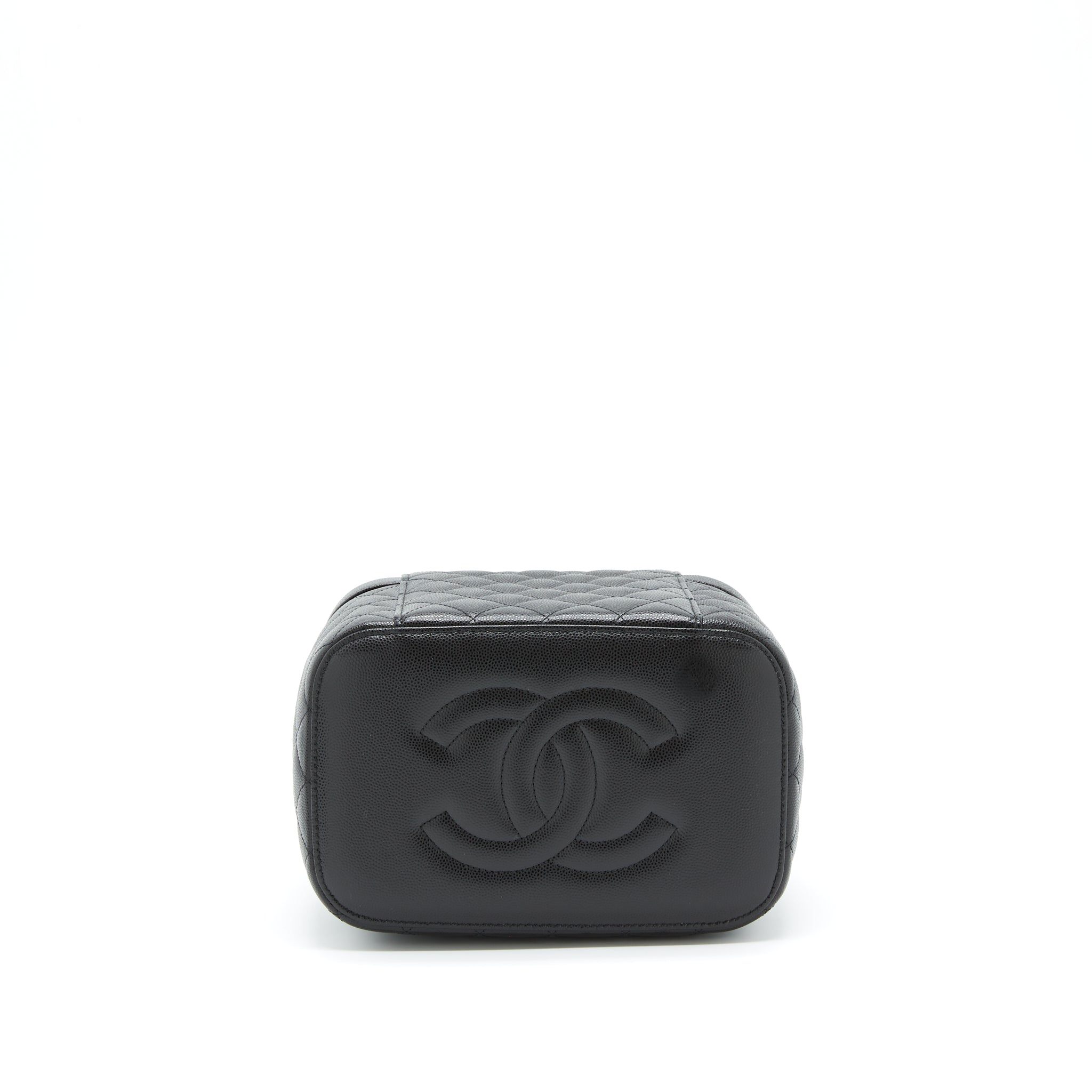 Chanel top handle vanity case caviar black with L