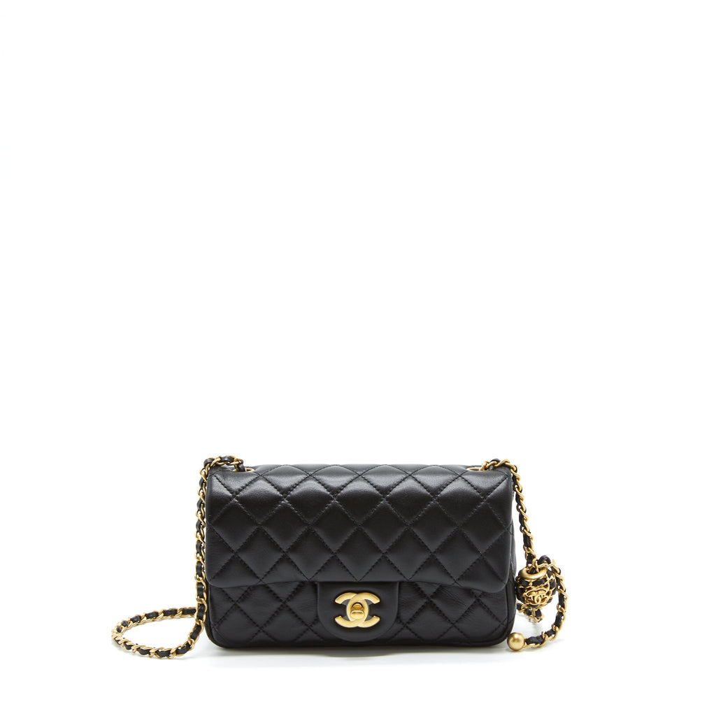 Chanel 22S Pearl Crush Mini Rectangular Flap Bag Lambskin Black