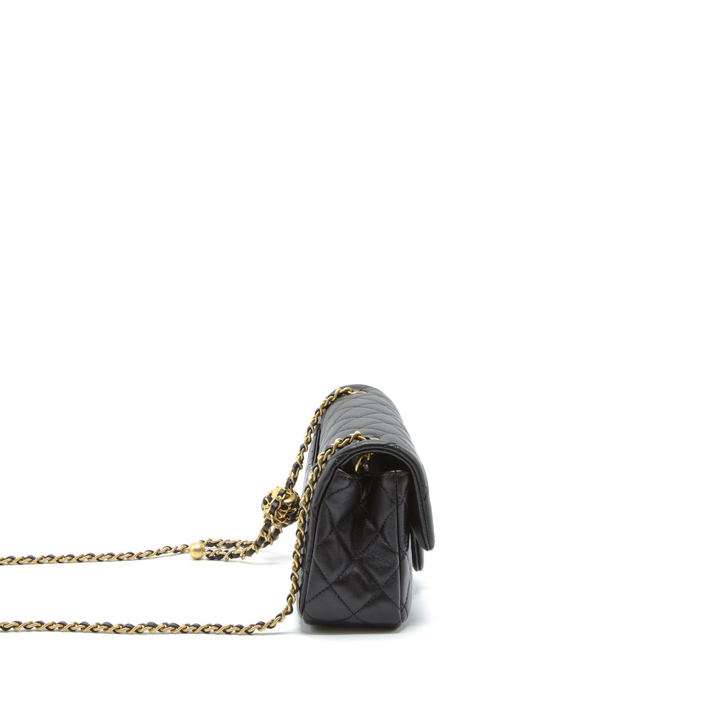 Chanel 22S Pearl Crush Mini Rectangular Flap Bag Lambskin Black