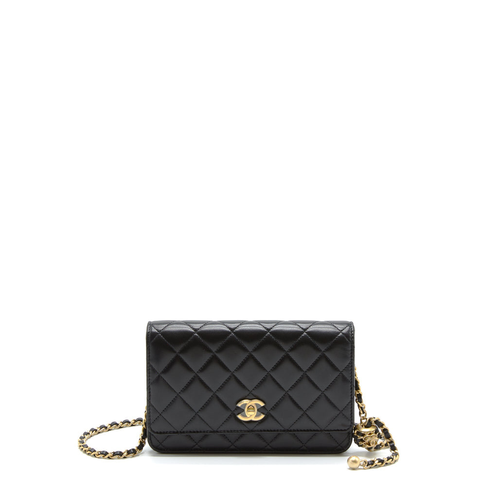 Chanel Pearl Crush Wallet On Chain Lambskin Black