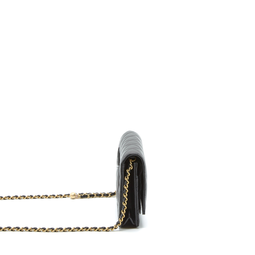 Chanel Pearl Crush Wallet On Chain Lambskin Black