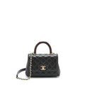 Chanel Mini Coco Handle Flap Bag Caviar Black With Burgundy Handle L