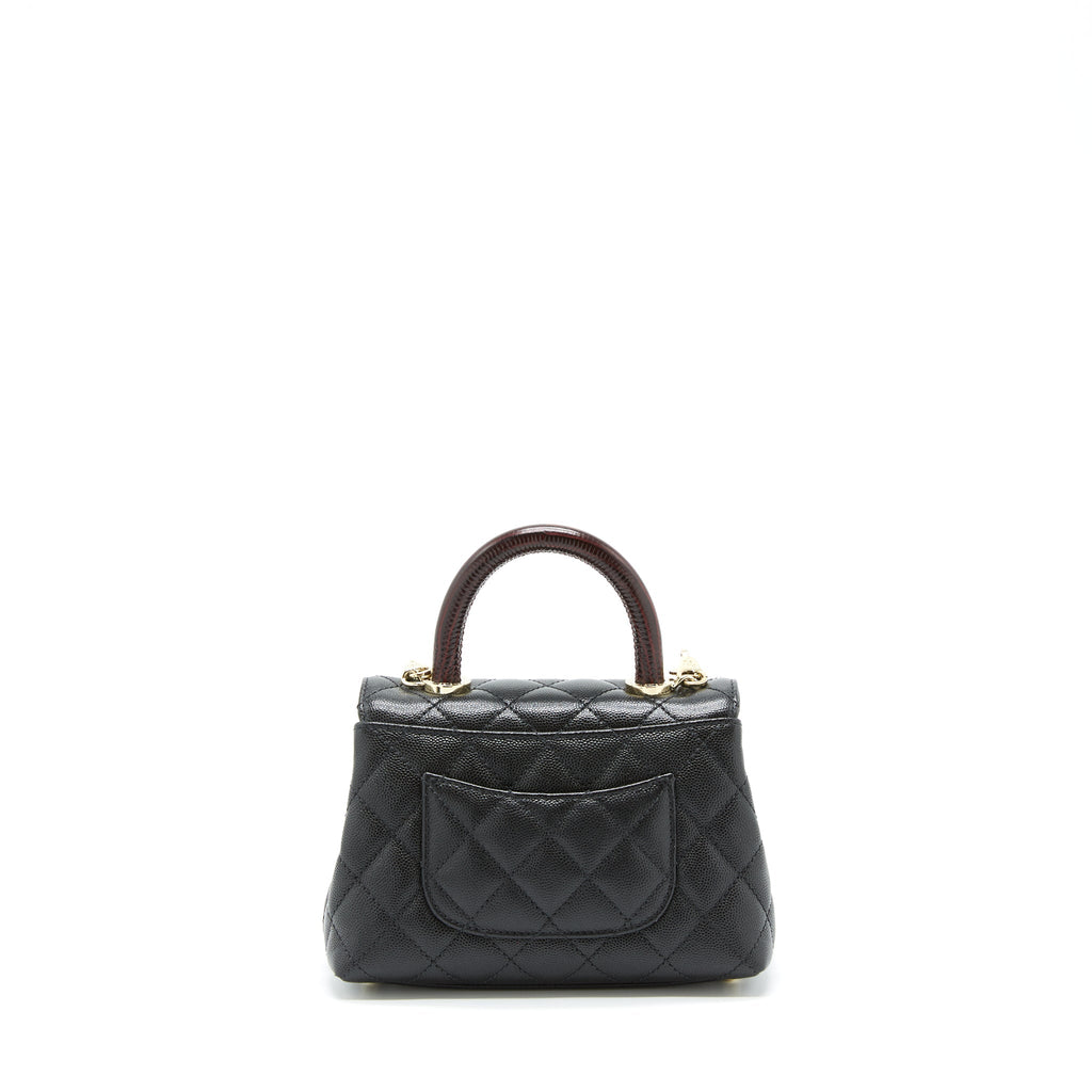 Chanel Mini Coco Handle Flap Bag Caviar Black With Burgundy Handle L