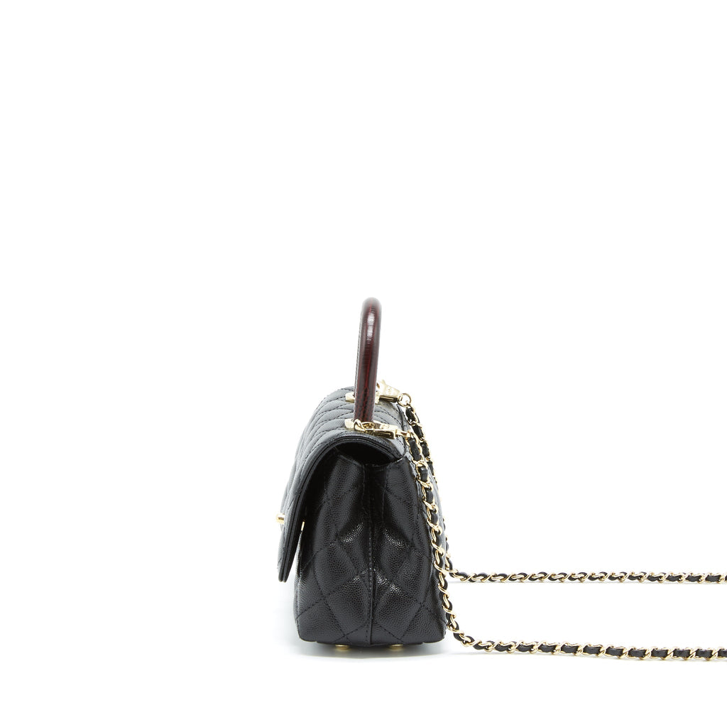 Chanel Mini Coco Handle Flap Bag Caviar Black With Burgundy Handle L