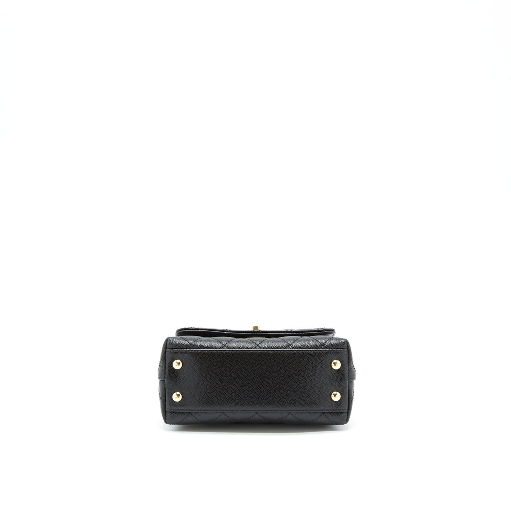 Chanel Mini Coco Handle Flap Bag Caviar Black With Burgundy Handle L