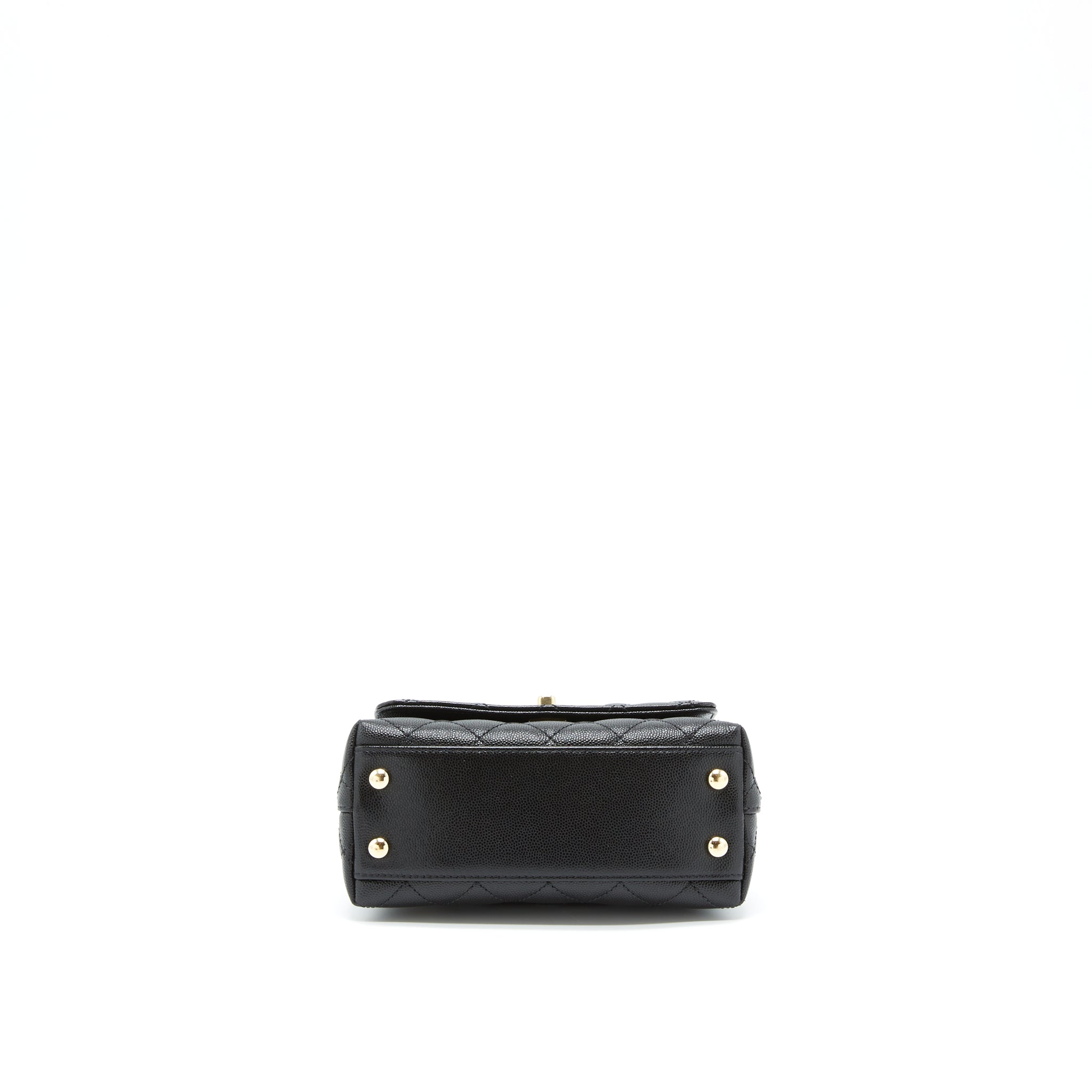 Chanel Mini Coco Handle Flap Bag Caviar Black With Burgundy Handle L