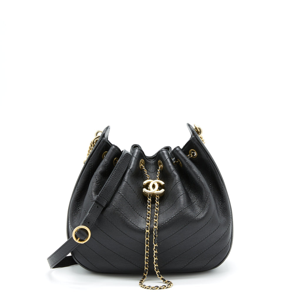 Chanel Chevron Bucket Bag Grained Calfskin Black