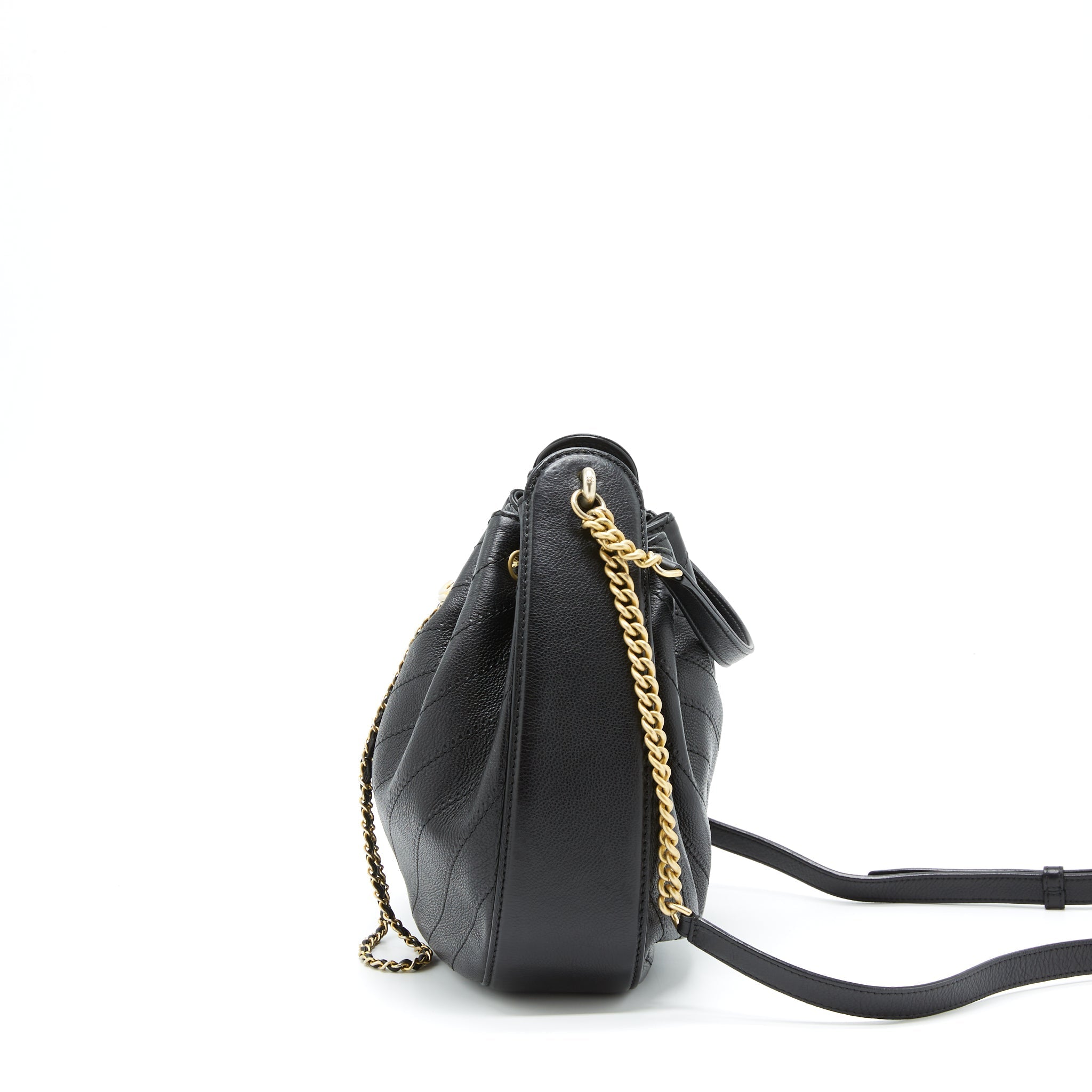 Chanel Chevron Bucket Bag Grained Calfskin Black