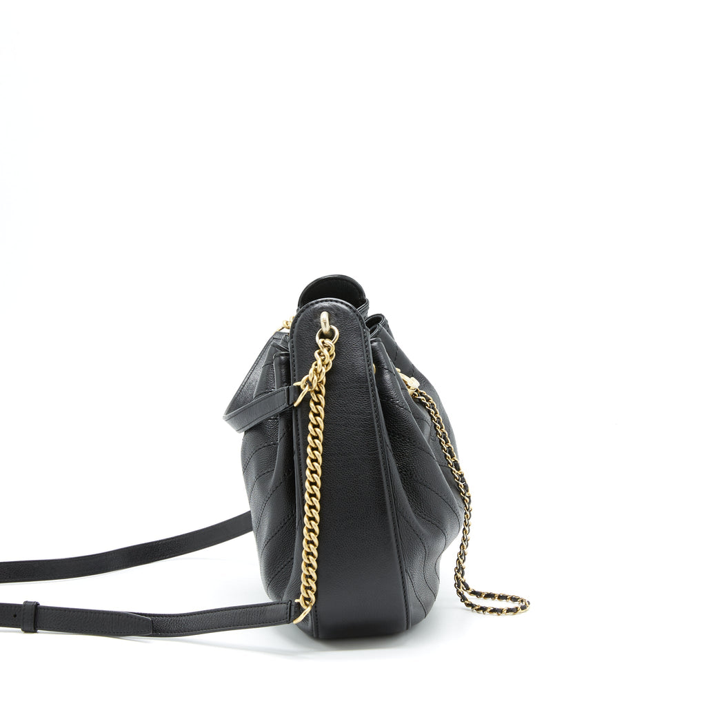 Chanel Chevron Bucket Bag Grained Calfskin Black