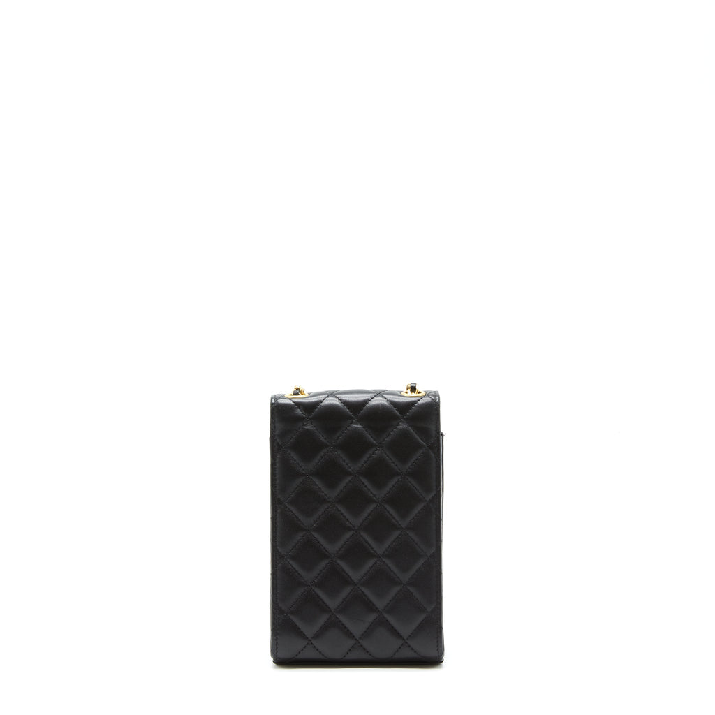 Chanel Pearl Crush Phone Case With Chain Lambskin Black