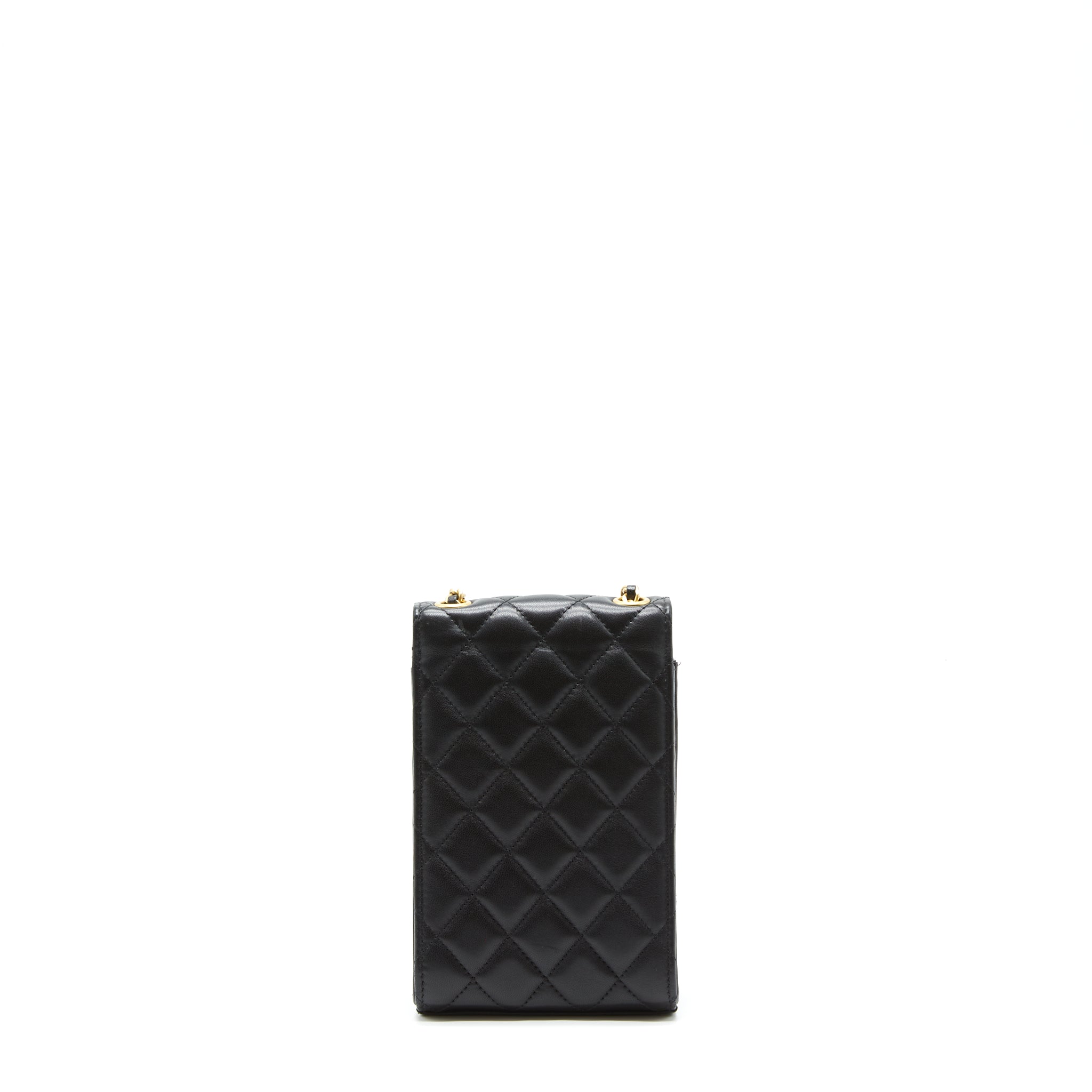 Chanel Pearl Crush Phone Case With Chain Lambskin Black