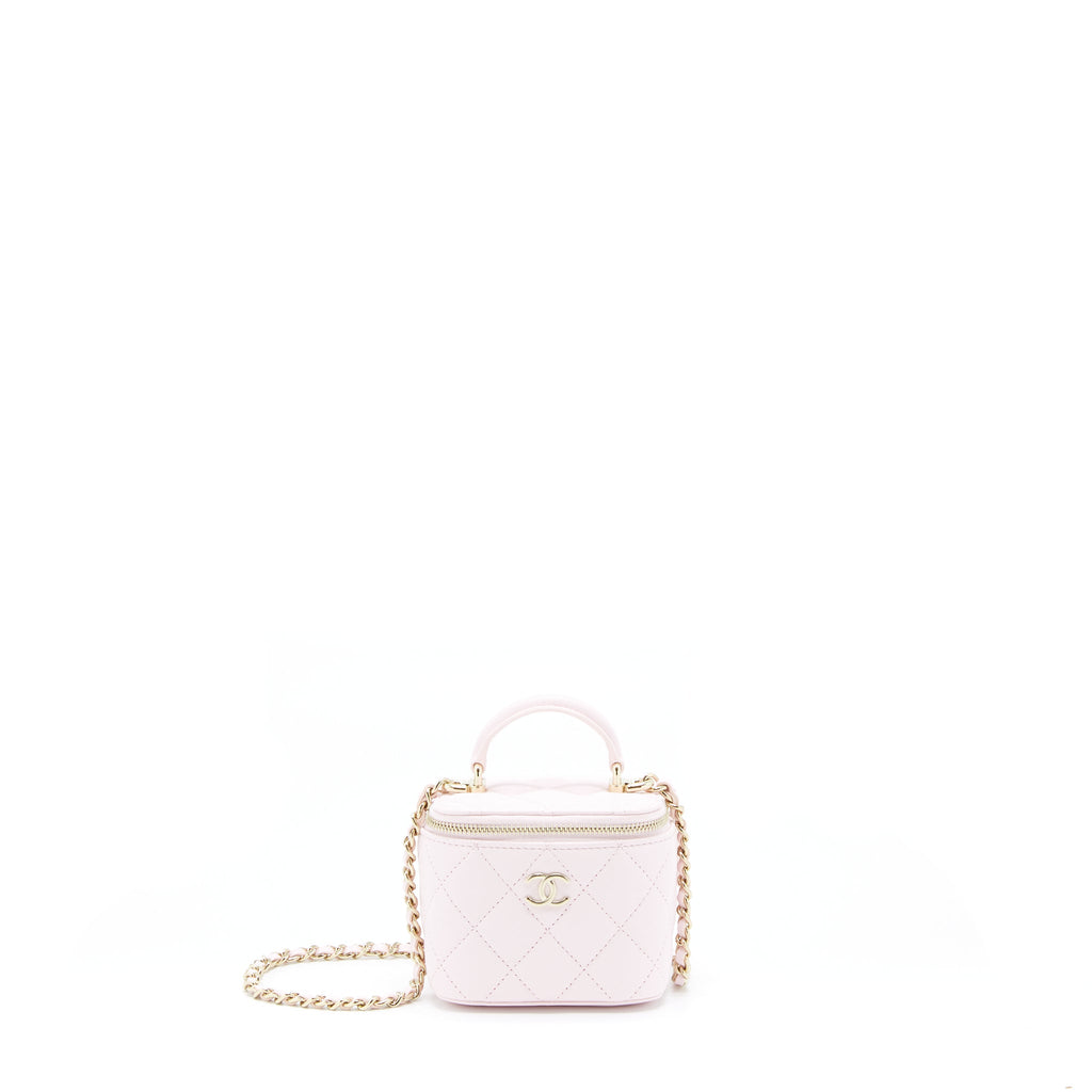 Chanel 22P Top Handle Mini Vanity With Chain Lambskin Light Pink L
