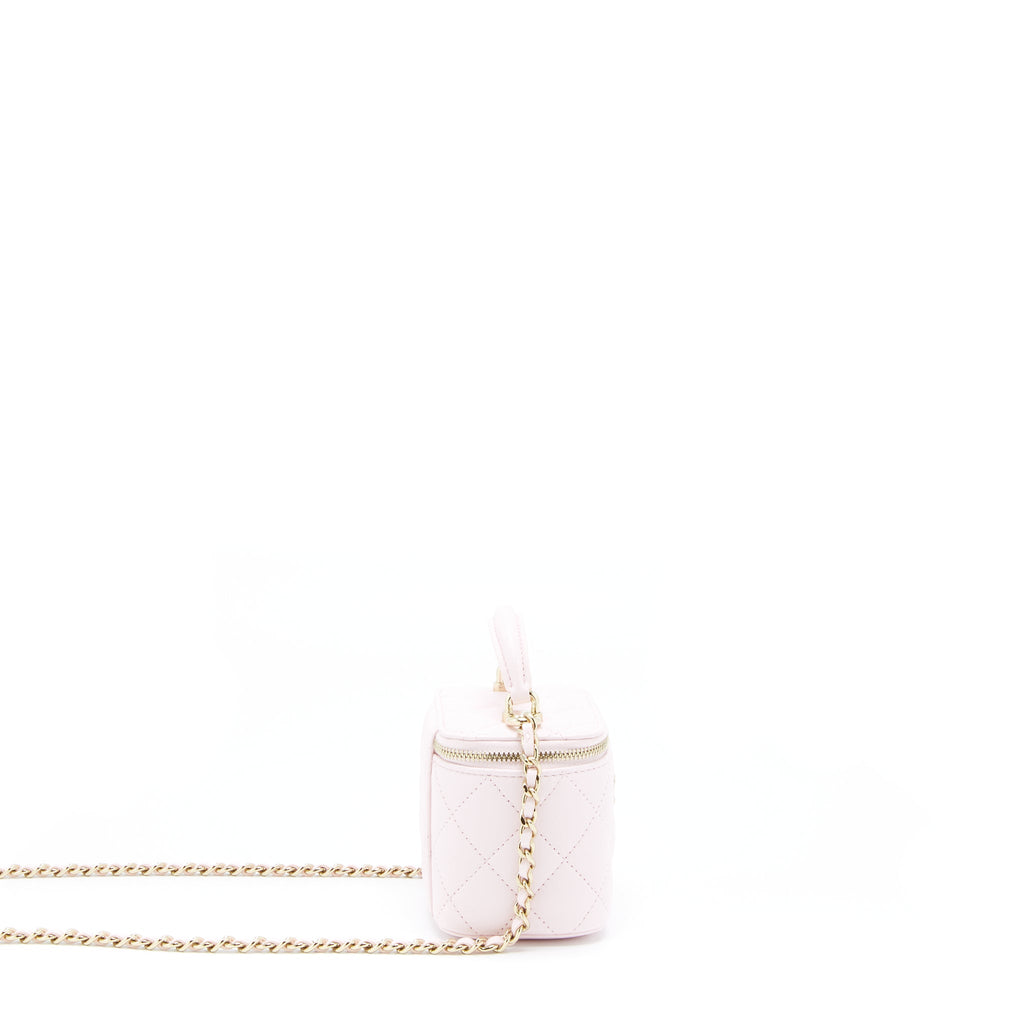 Chanel 22P Top Handle Mini Vanity With Chain Lambskin Light Pink L