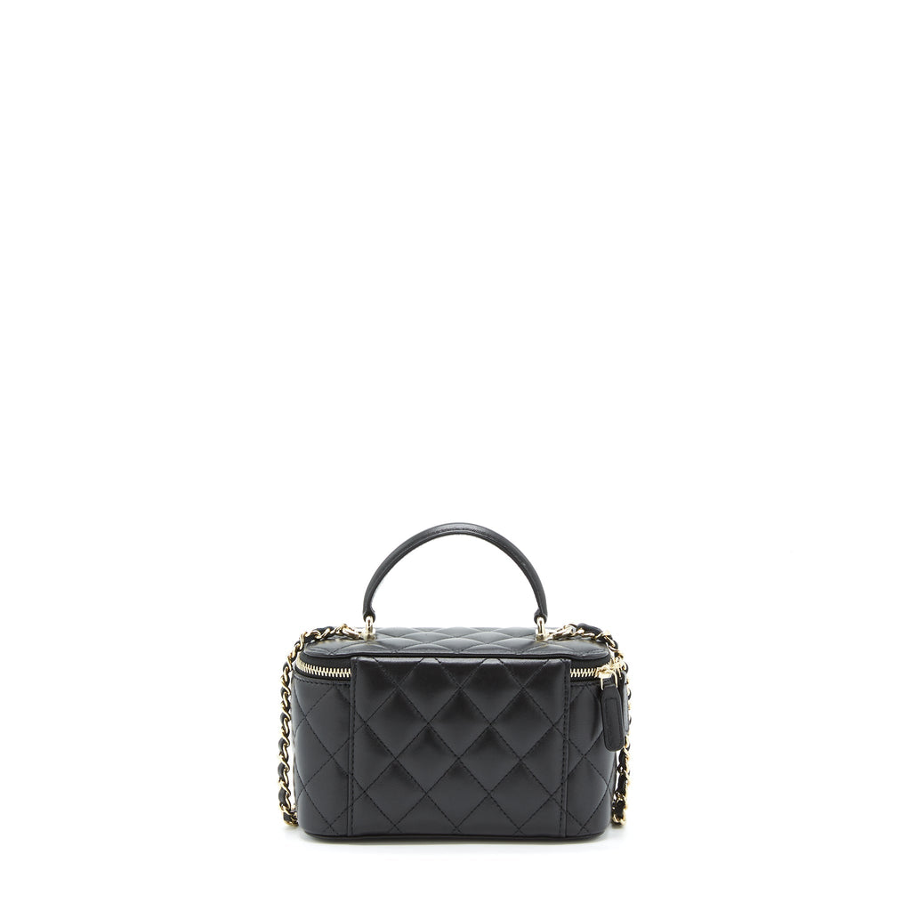 Chanel 22A Top Handle Long Vanity With Chain Lambskin Black L