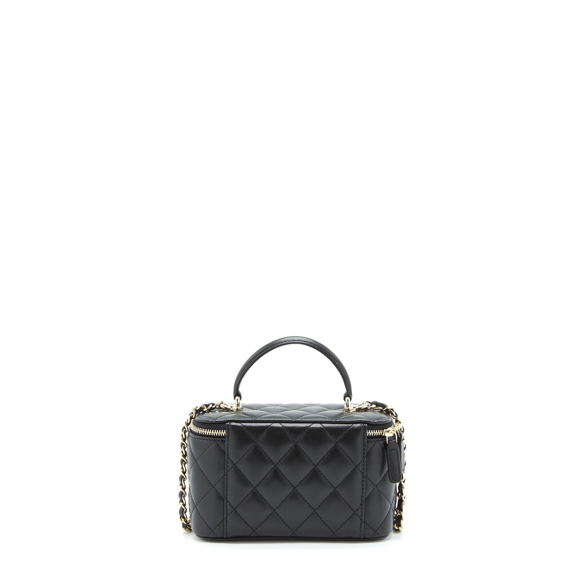 Chanel 22A Top Handle Long Vanity With Chain Lambskin Black L