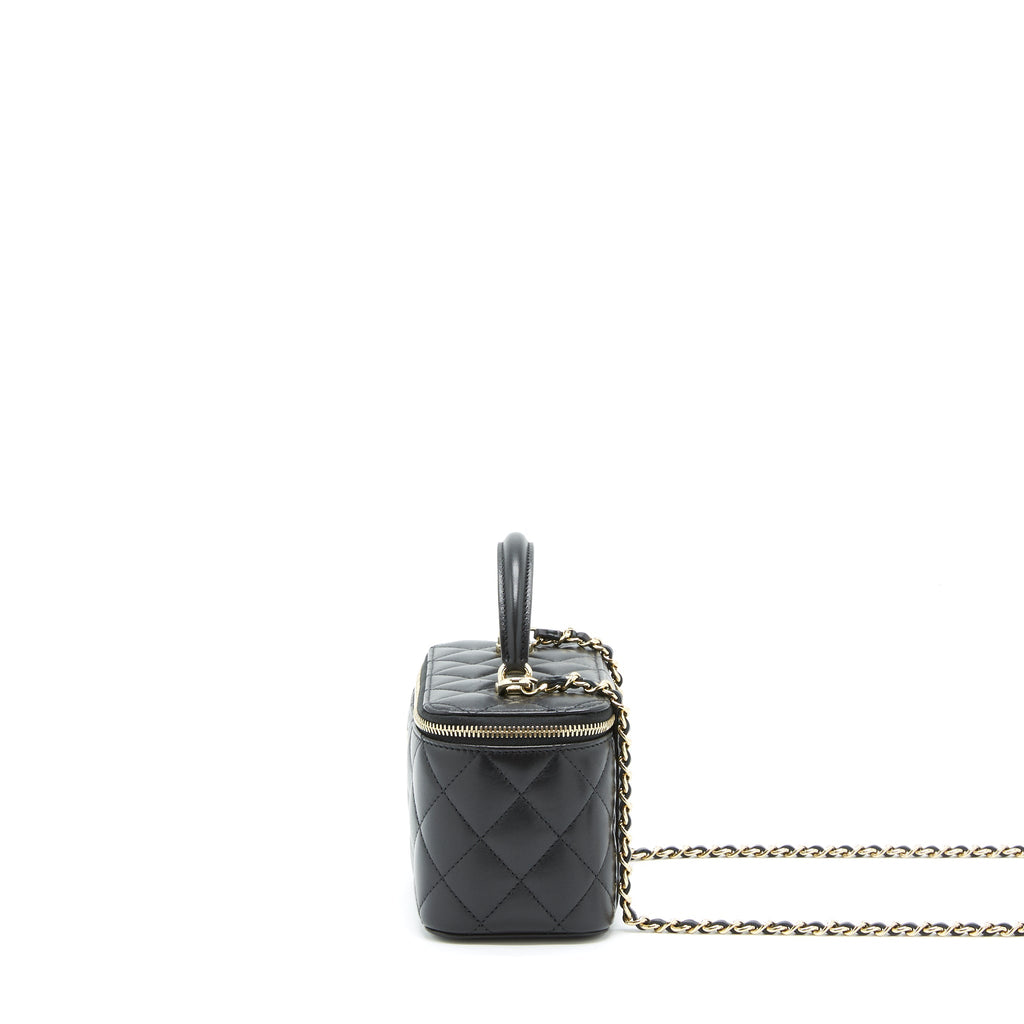 Chanel 22A Top Handle Long Vanity With Chain Lambskin Black L