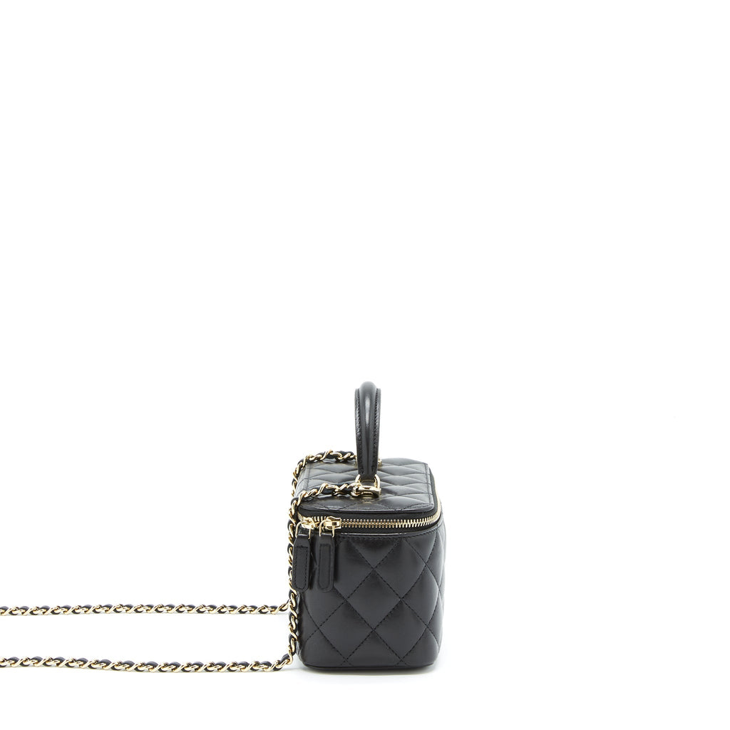 Chanel 22A Top Handle Long Vanity With Chain Lambskin Black L